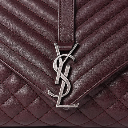 Saint Laurent Calfskin Mixed Matelasse Triquilt Large Monogram Envelope Satchel Bordeaux 23 of 34