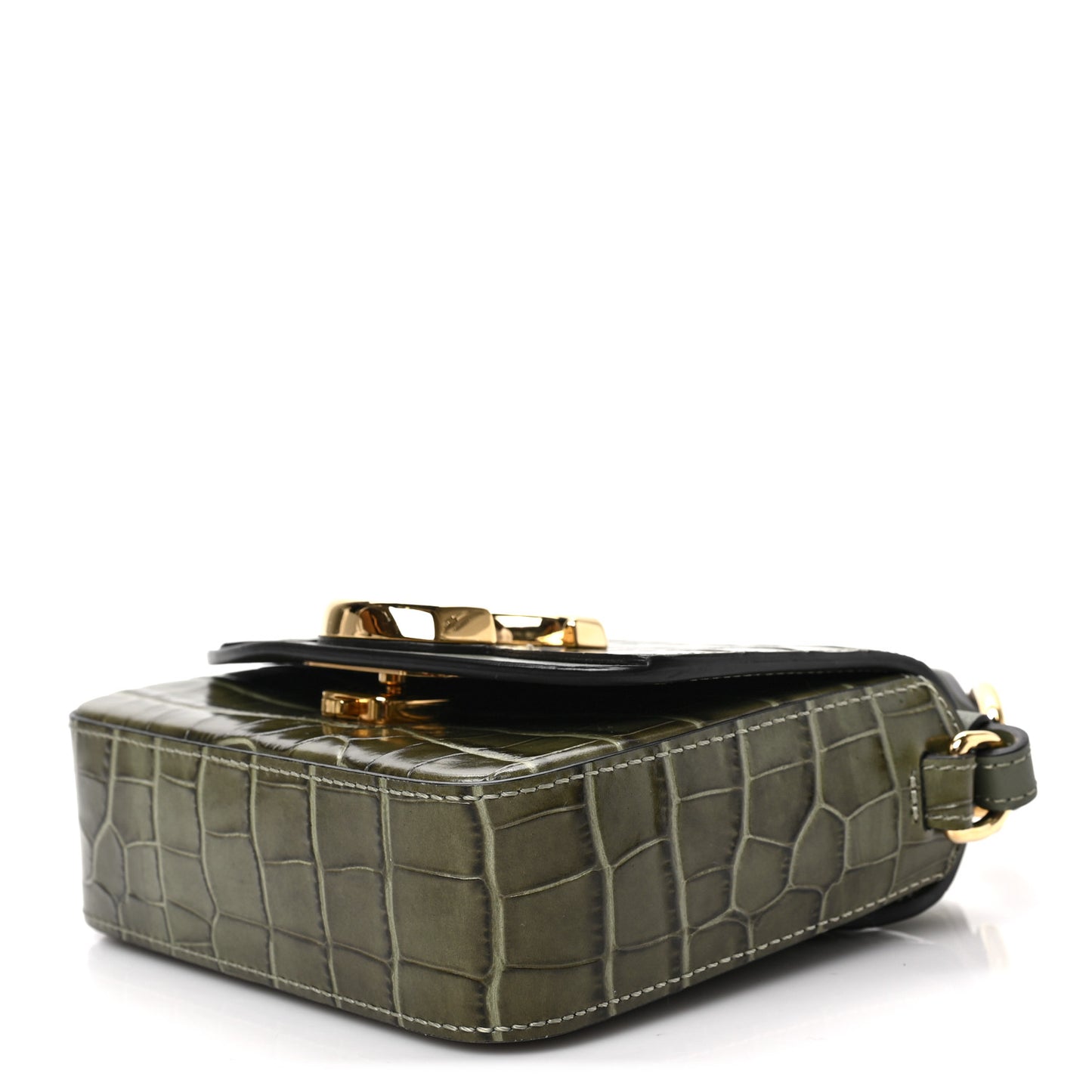 Calfskin Crocodile Embossed Mini C Double Carry Misty Forest