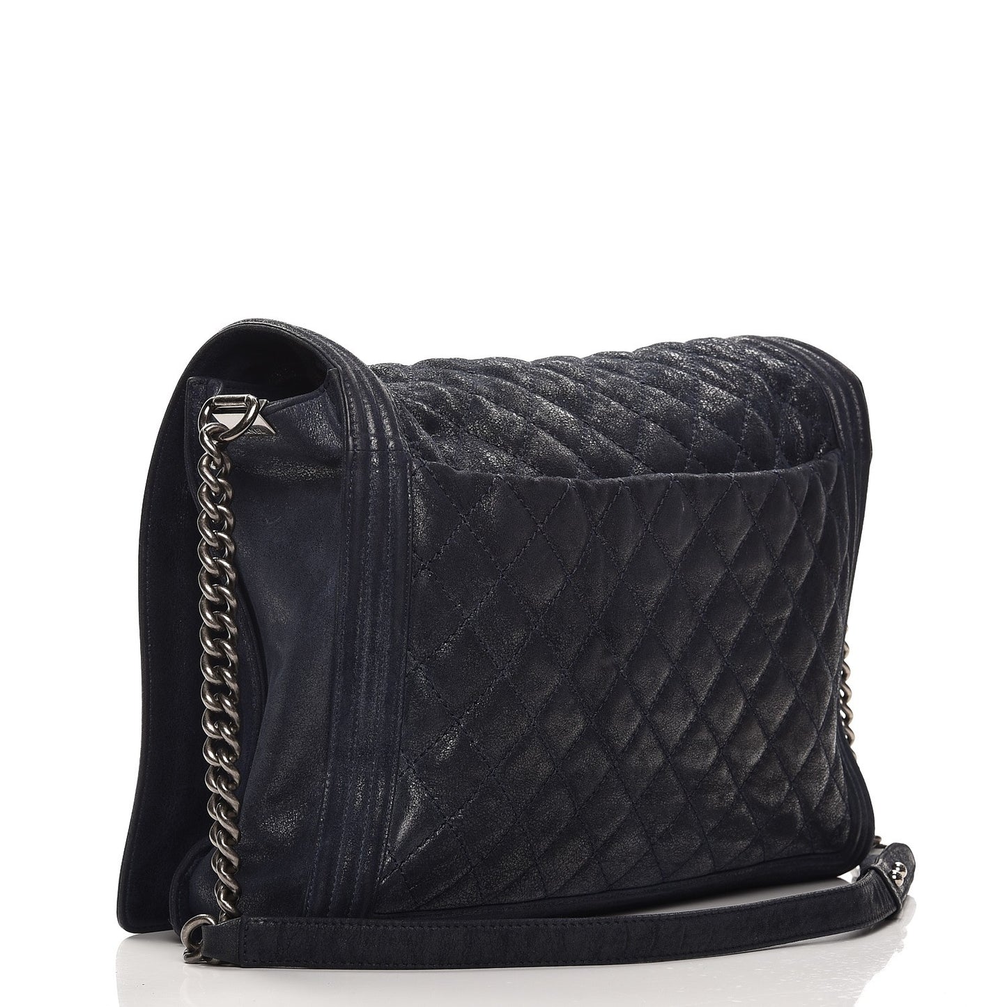 Iridescent Calfskin Large Gentle Boy Flap Navy Blue
