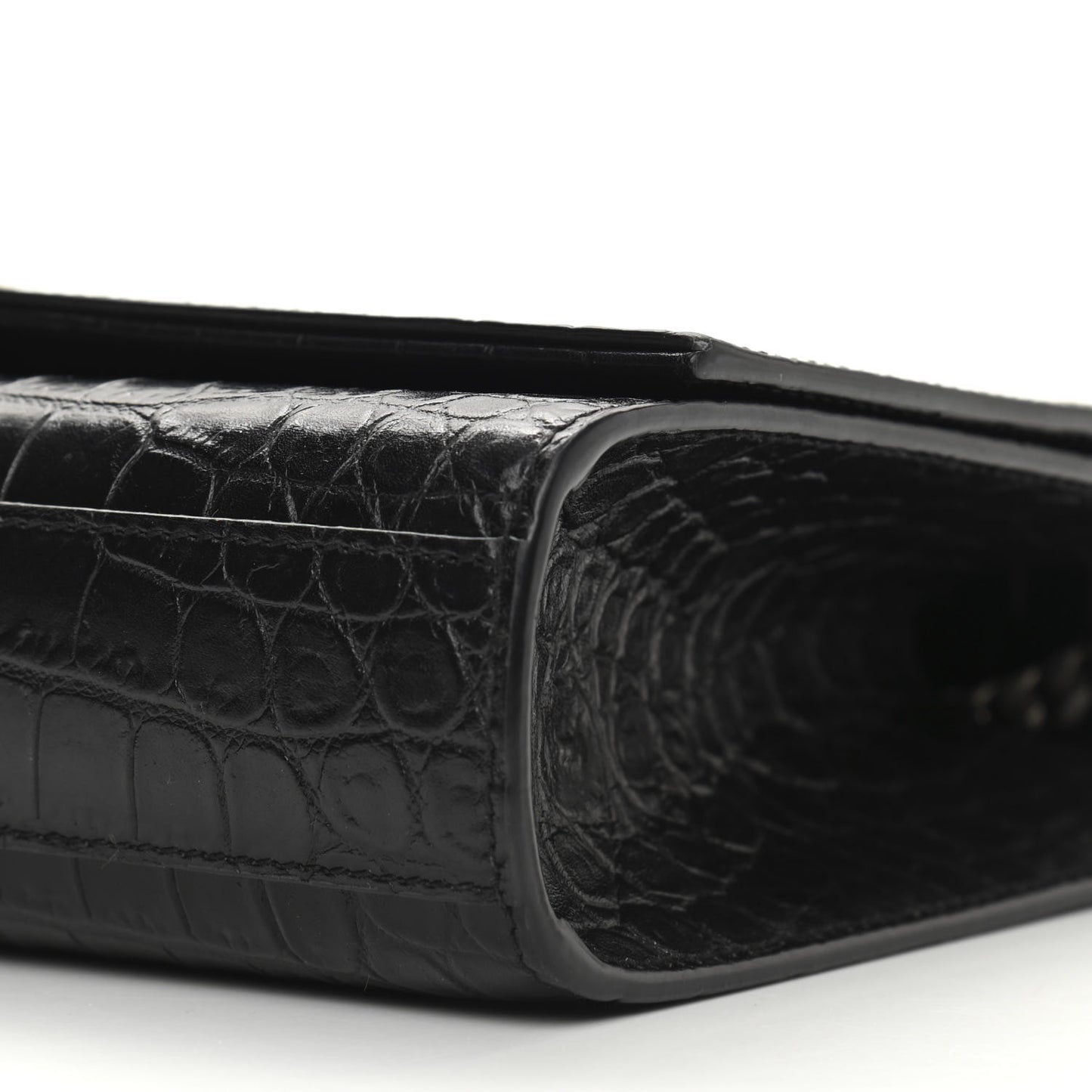 Calfskin Crocodile Embossed Medium Classic Monogram Kate Tassel Satchel Black