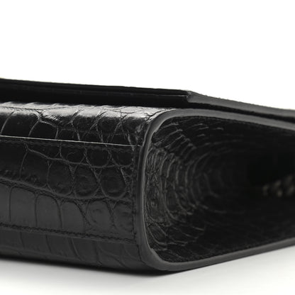 Saint Laurent Calfskin Crocodile Embossed Medium Classic Monogram Kate Tassel Satchel Black 9 of 10