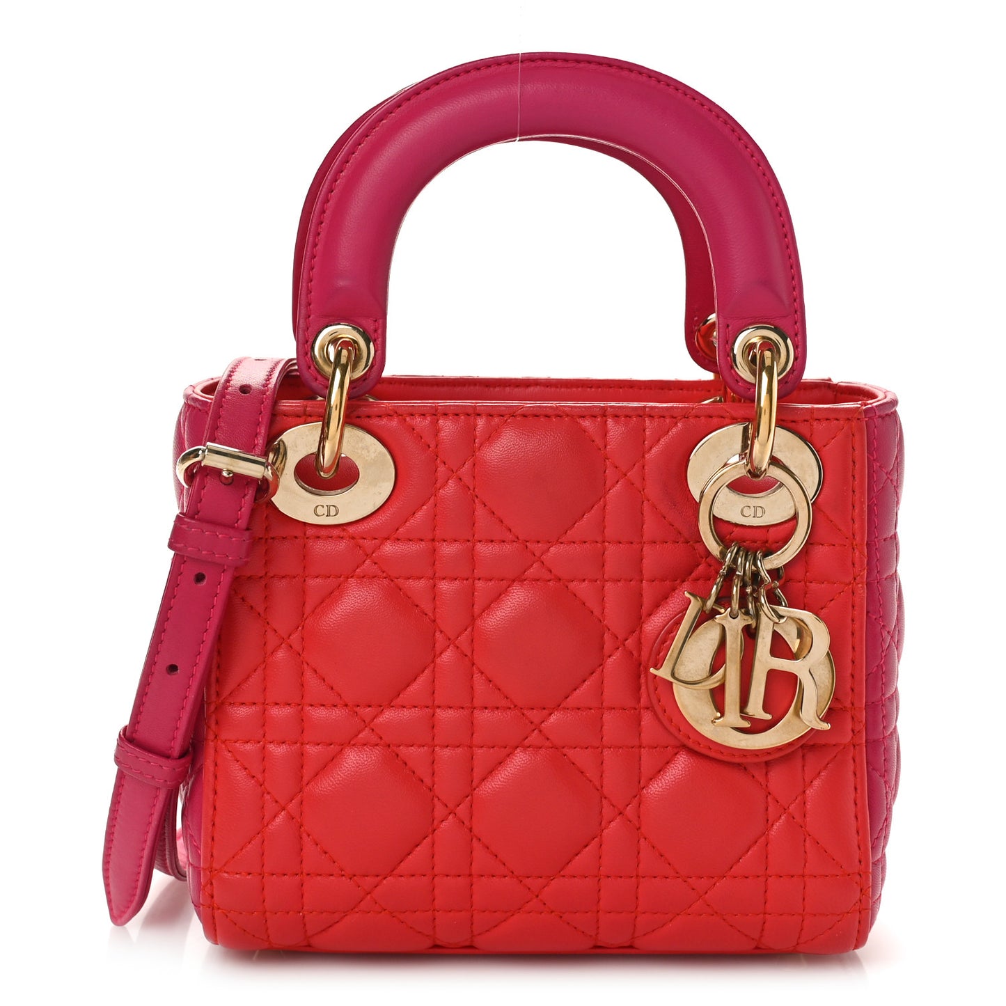 Lambskin Cannage Mini Bi-Color Lady Dior Red Fuchsia