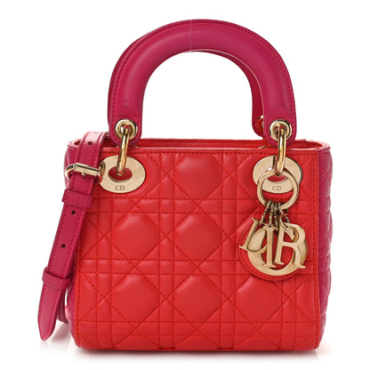 Christian Dior Lambskin Cannage Mini Bi-Color Lady Dior Red Fuchsia 1 of 11
