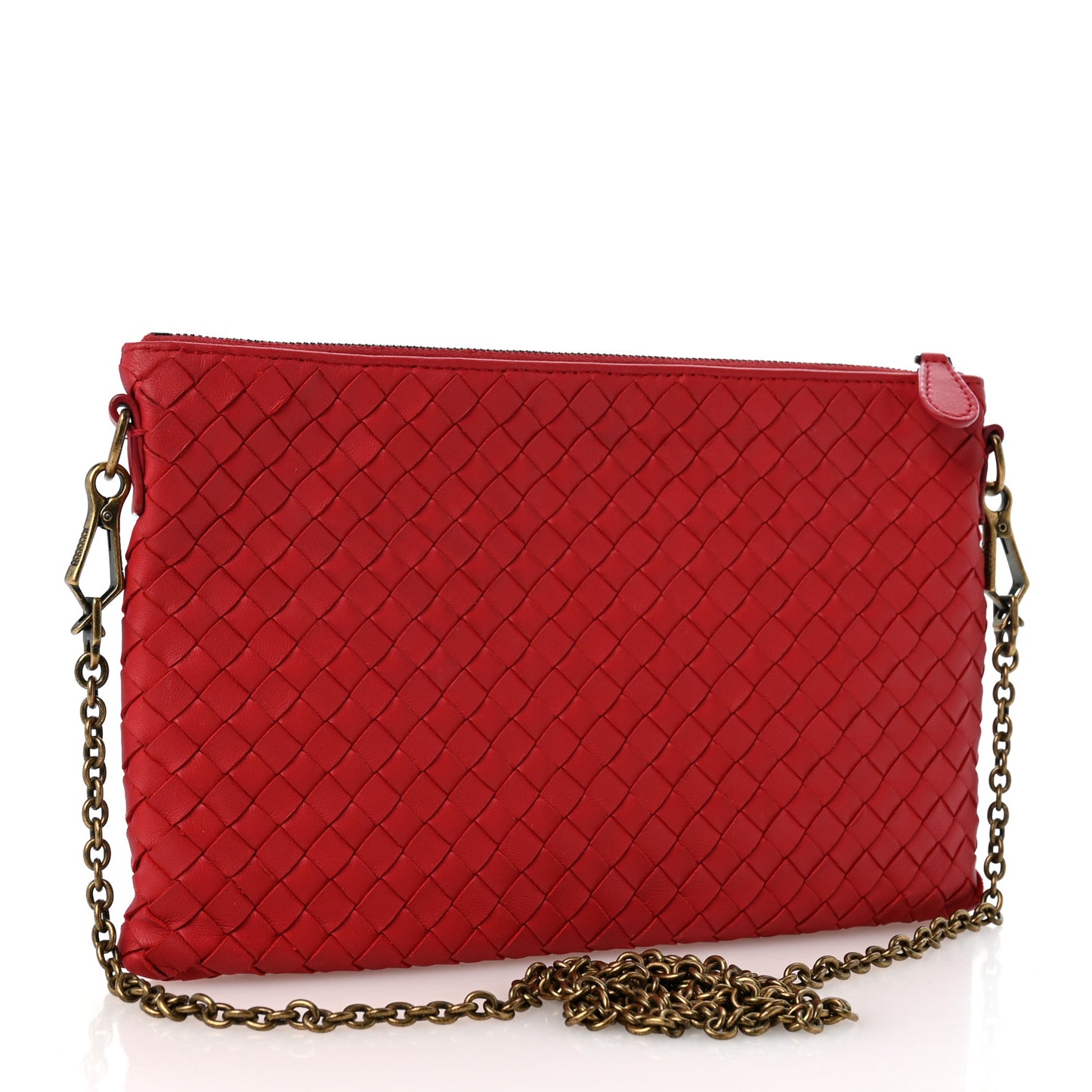 Nappa Intrecciato Biletto Chain Crossbody Red