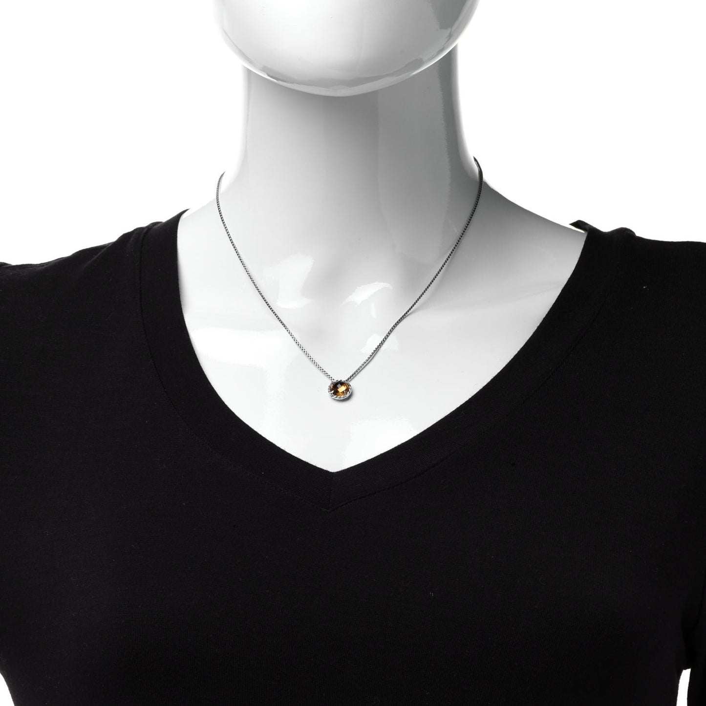 Sterling Silver Citrine 8mm Petite Chatelaine Pendant Necklace