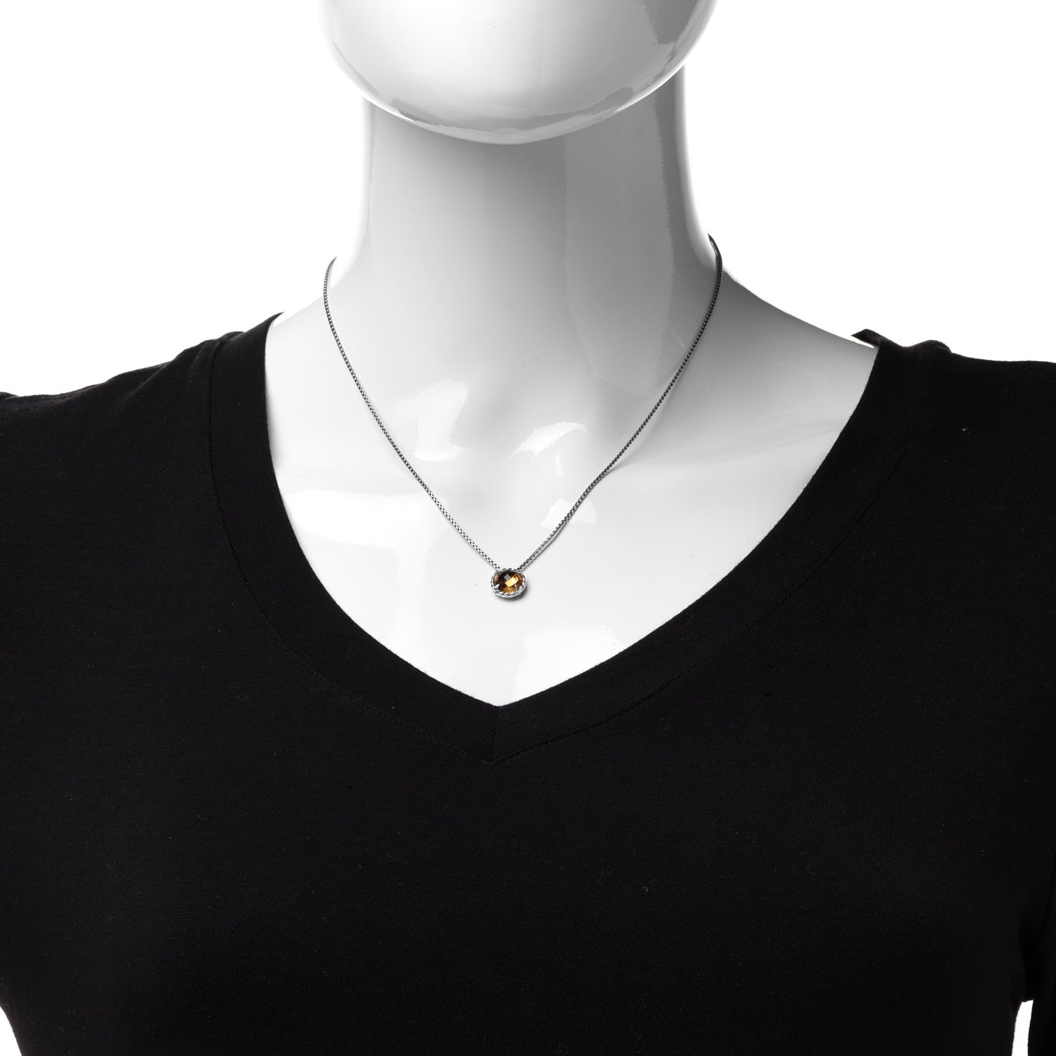 David Yurman Sterling Silver Citrine 8mm Petite Chatelaine Pendant Necklace 2 of 5