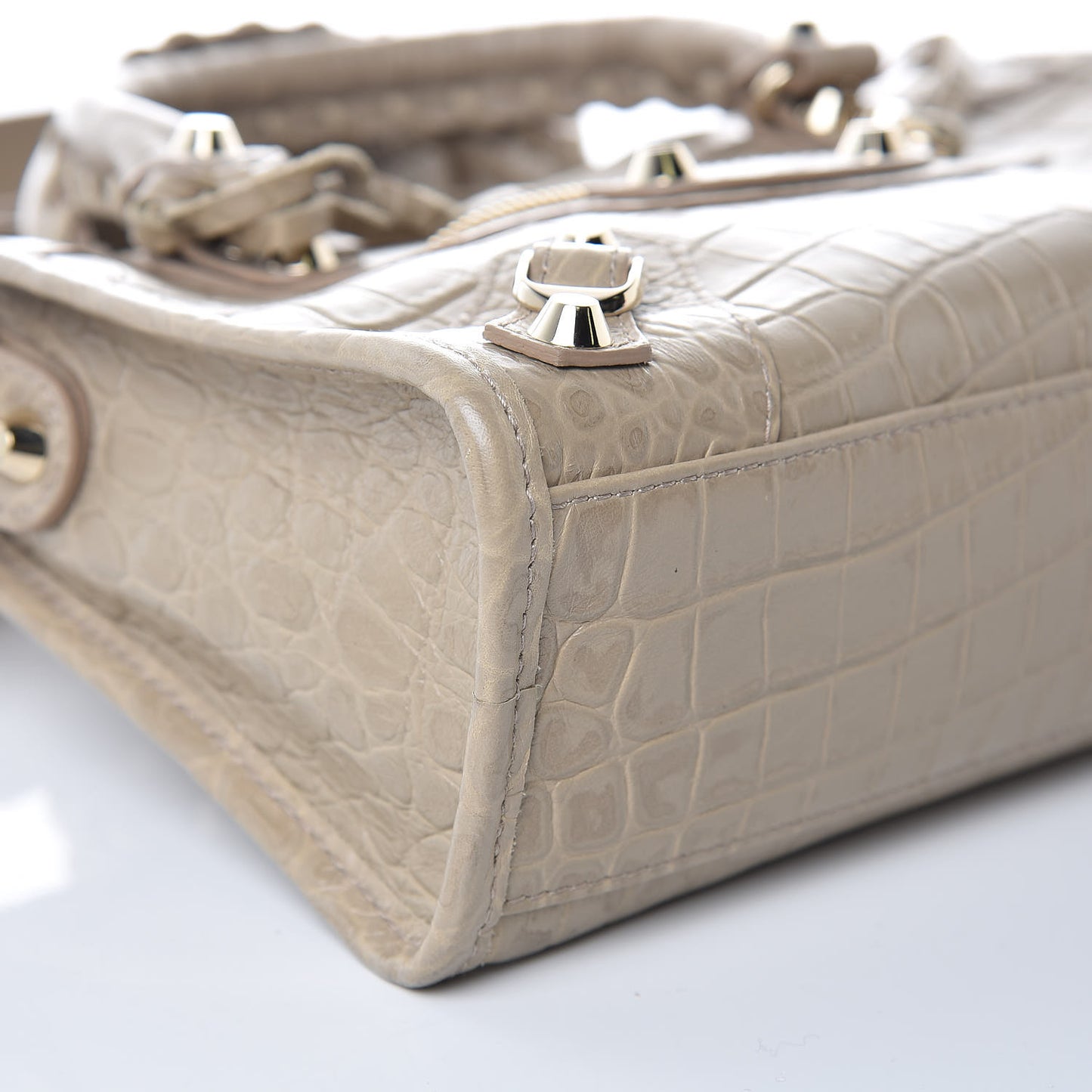 Calfskin Crocodile Embossed Classic Gold Hardware Mini City Beige Latte