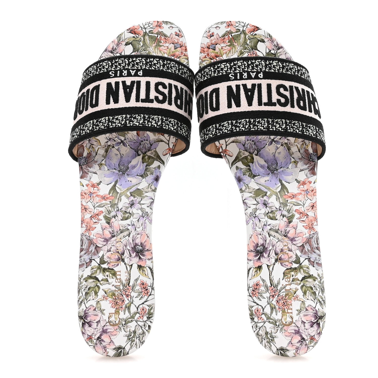 Christian Dior Canvas Embroidered D-Floral Dway Mules Slide Sandals 39.5 Off White Multicolor 2 of 9