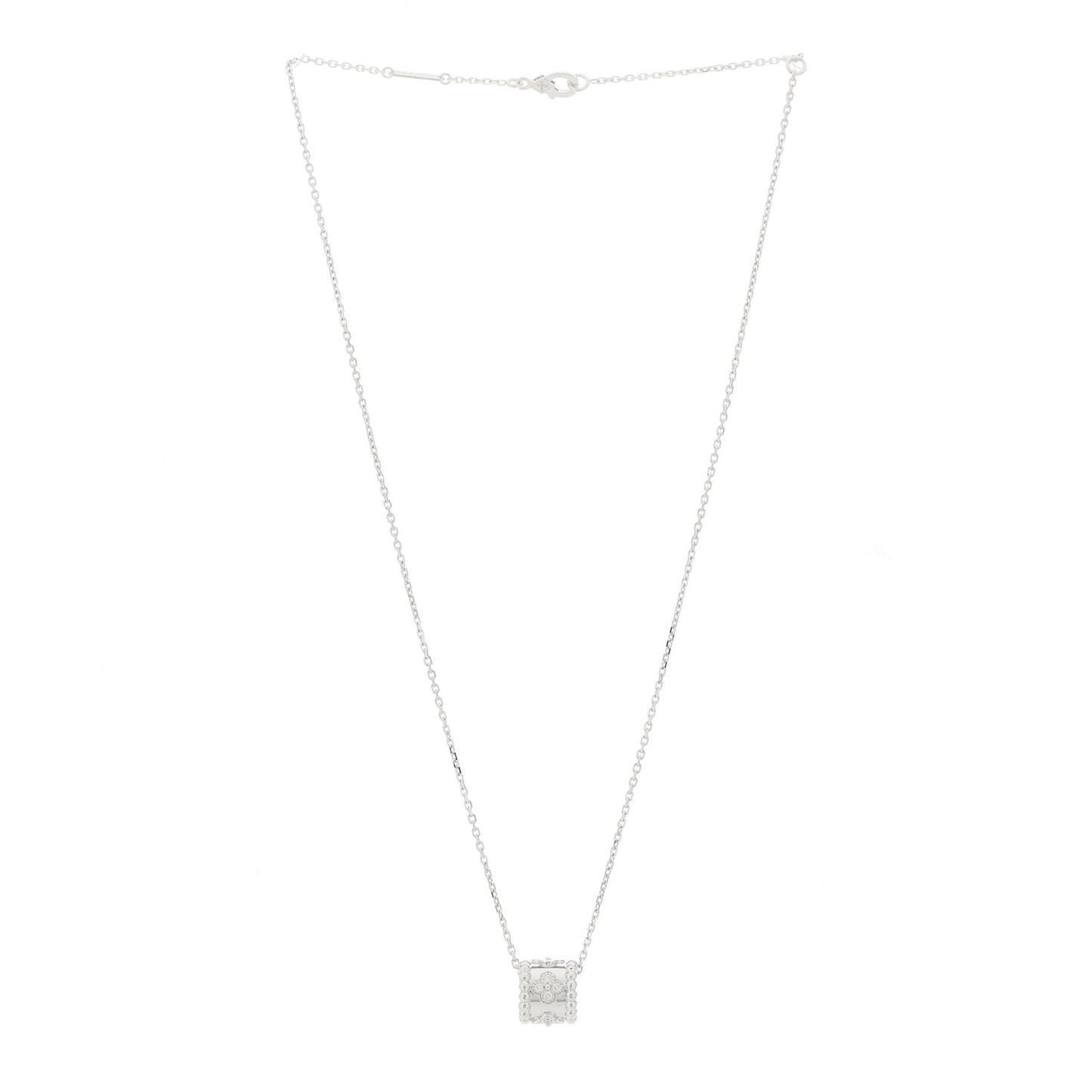 18K White Gold Diamond Small Perlee Clovers Pendant Necklace