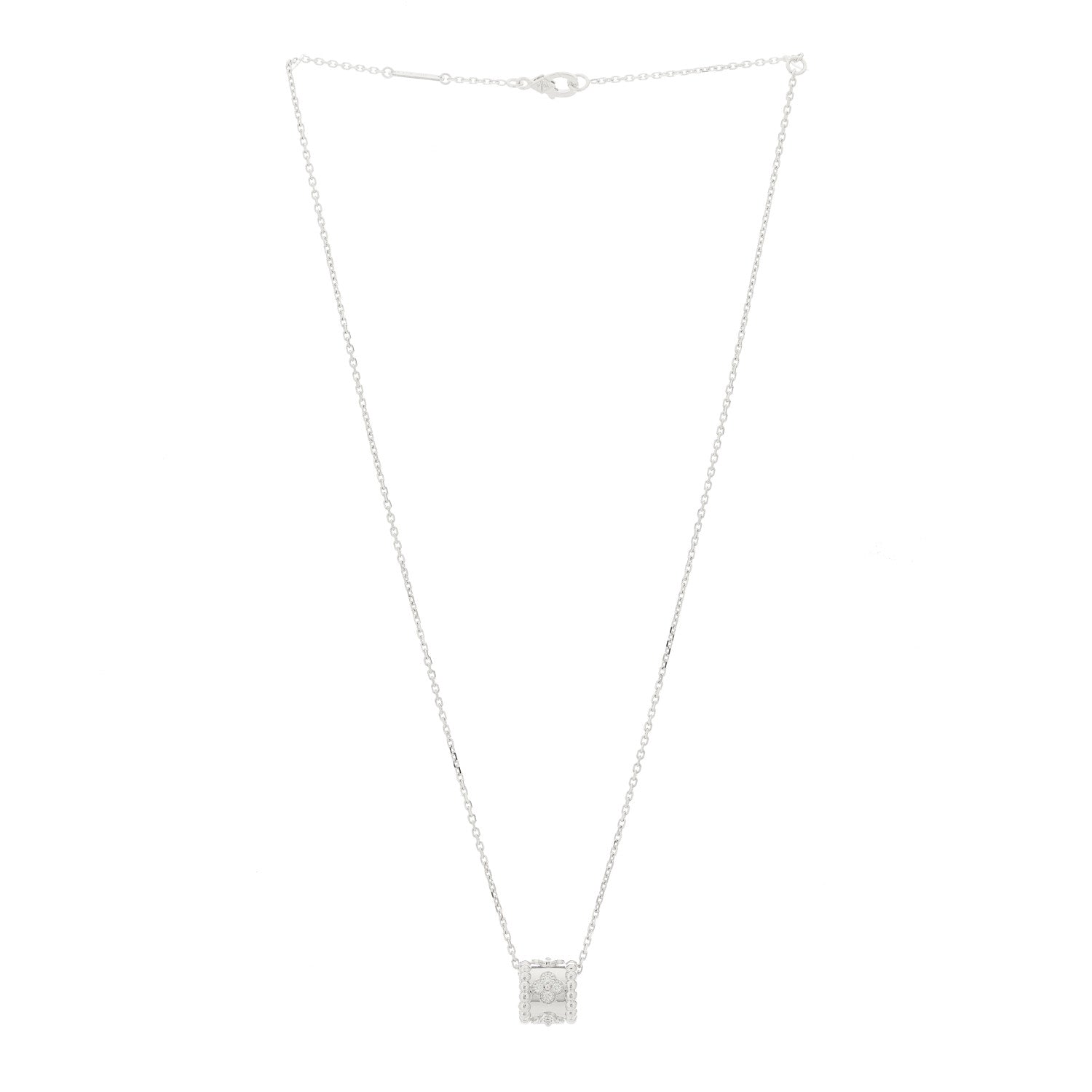 Van Cleef & Arpels 18K White Gold Diamond Small Perlee Clovers Pendant Necklace 3 of 5