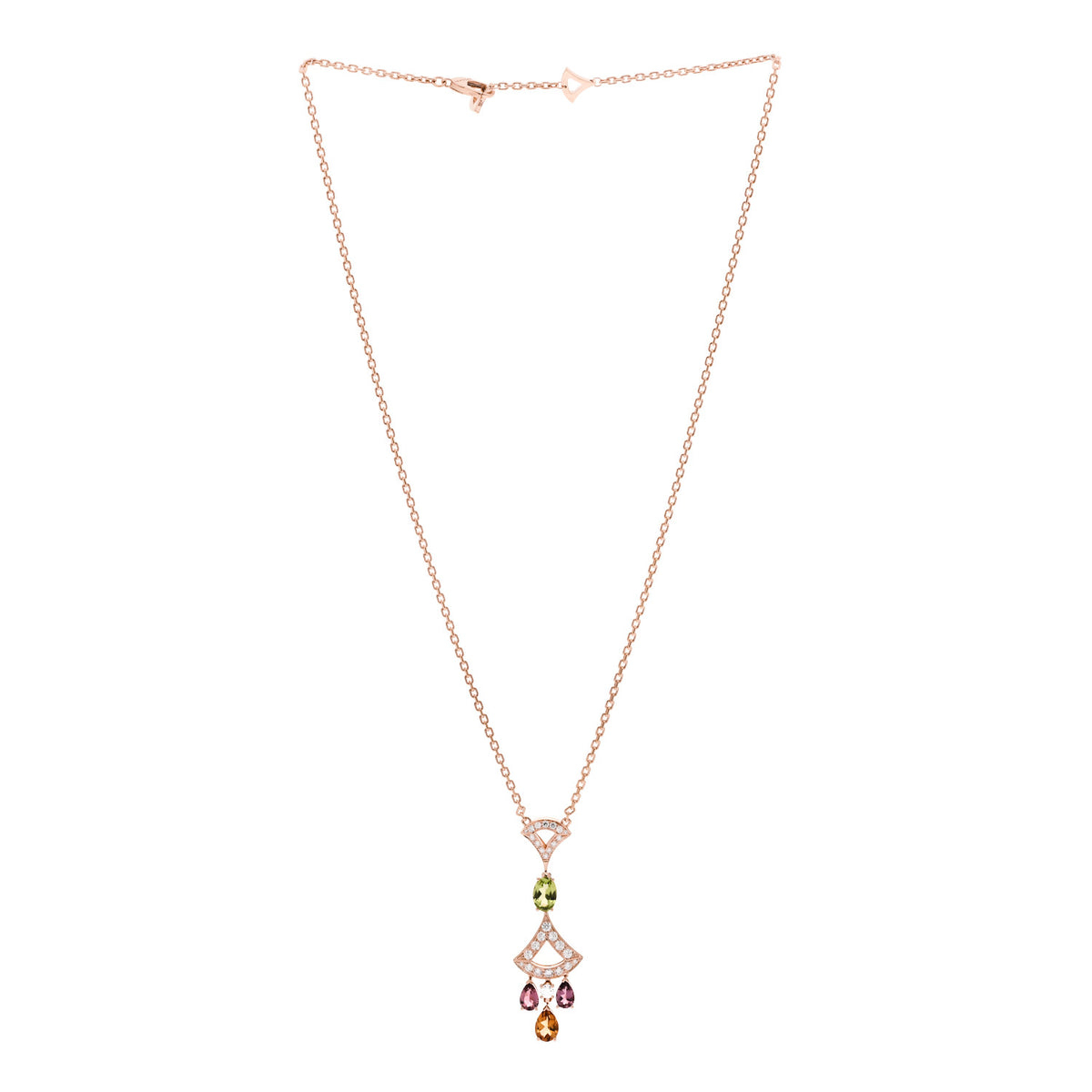 Bulgari 18K Rose Gold Diamond Pink Tourmaline Citrine Peridot Diva's Dream Pendant Necklace 3 of 7