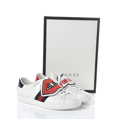 Gucci Calfskin Ayers Blind For Love Embroidered Womens Ace Sneakers 37 White 9 of 9
