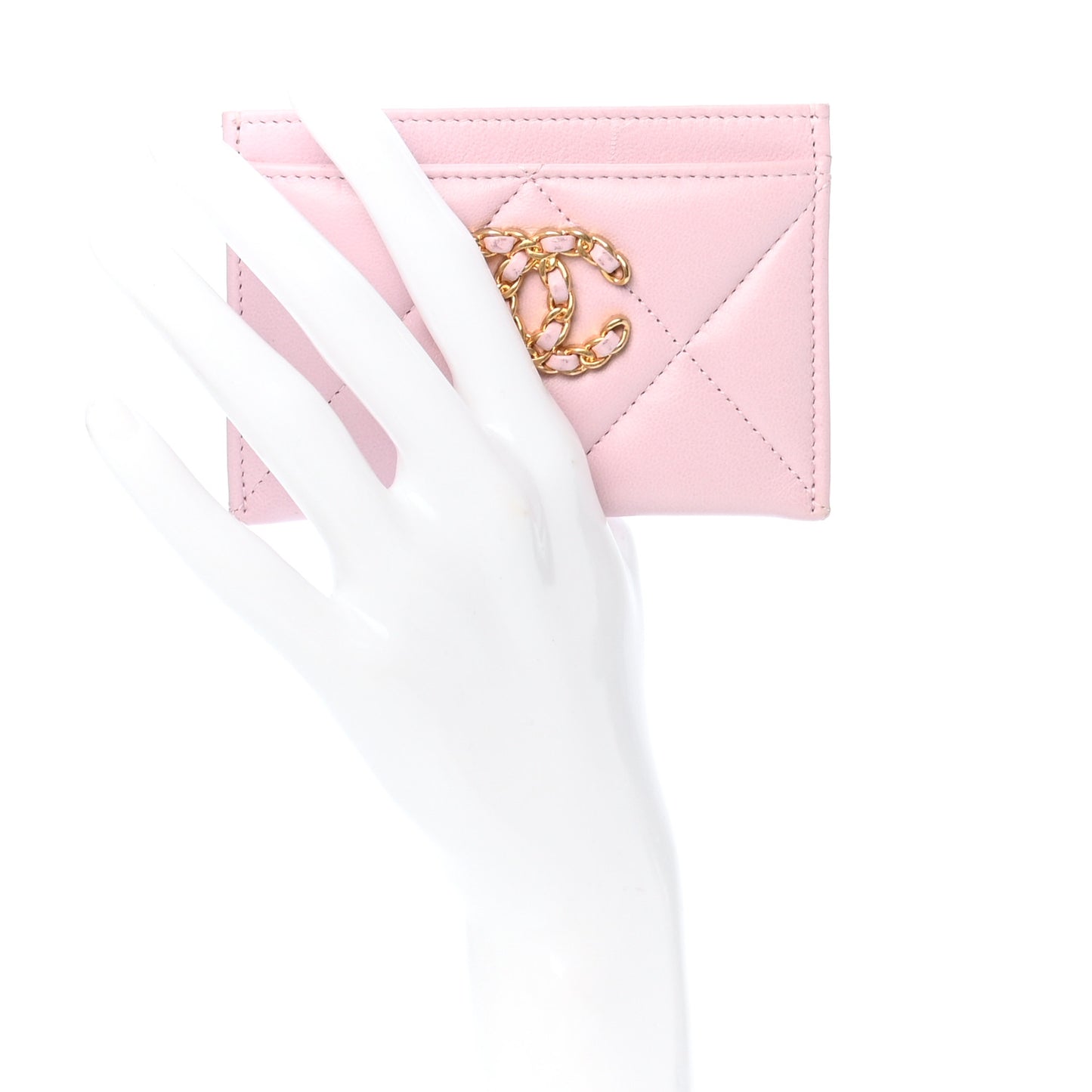 Lambskin Quilted Chanel 19 Card Holder Light Pink