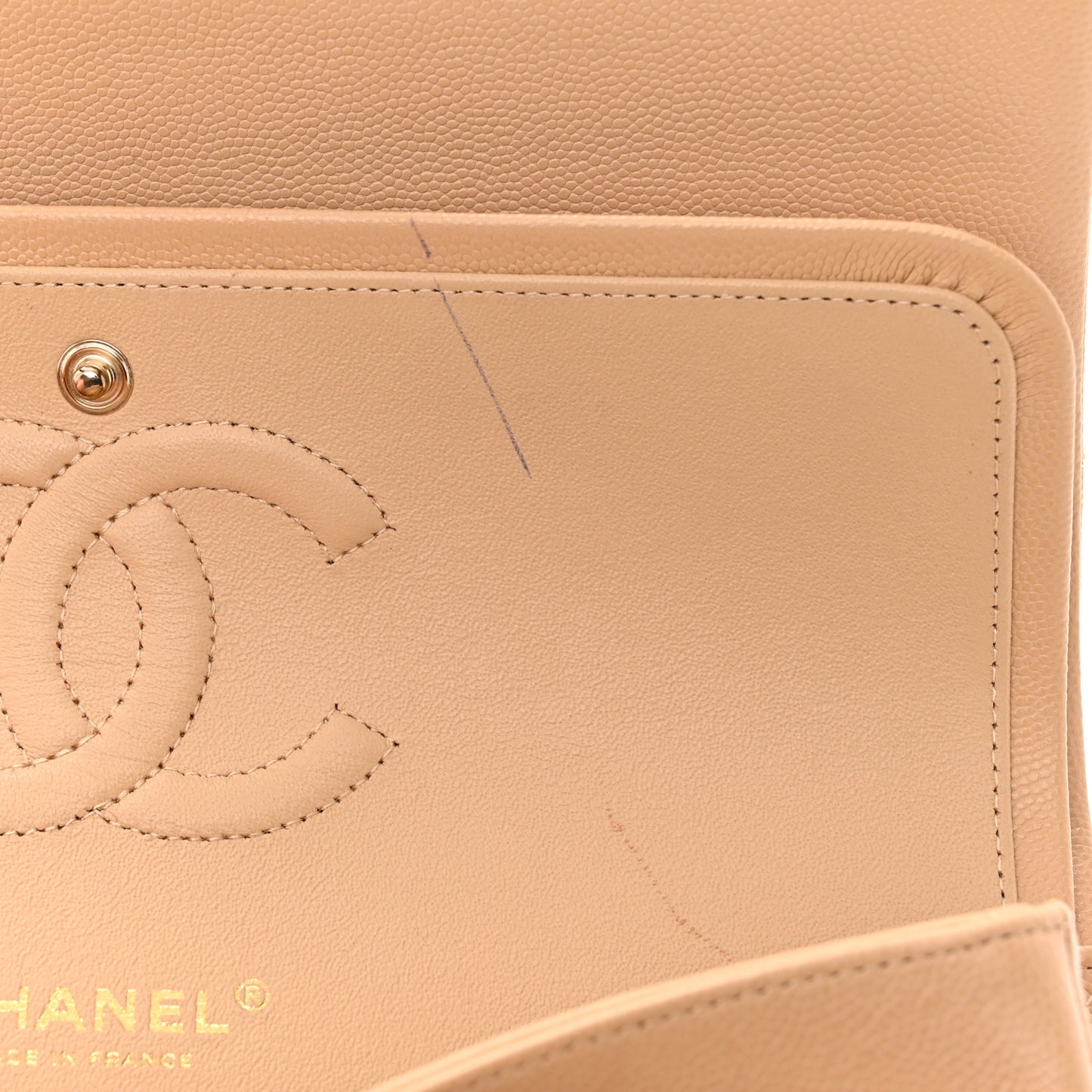 Caviar Quilted Medium Double Flap Beige