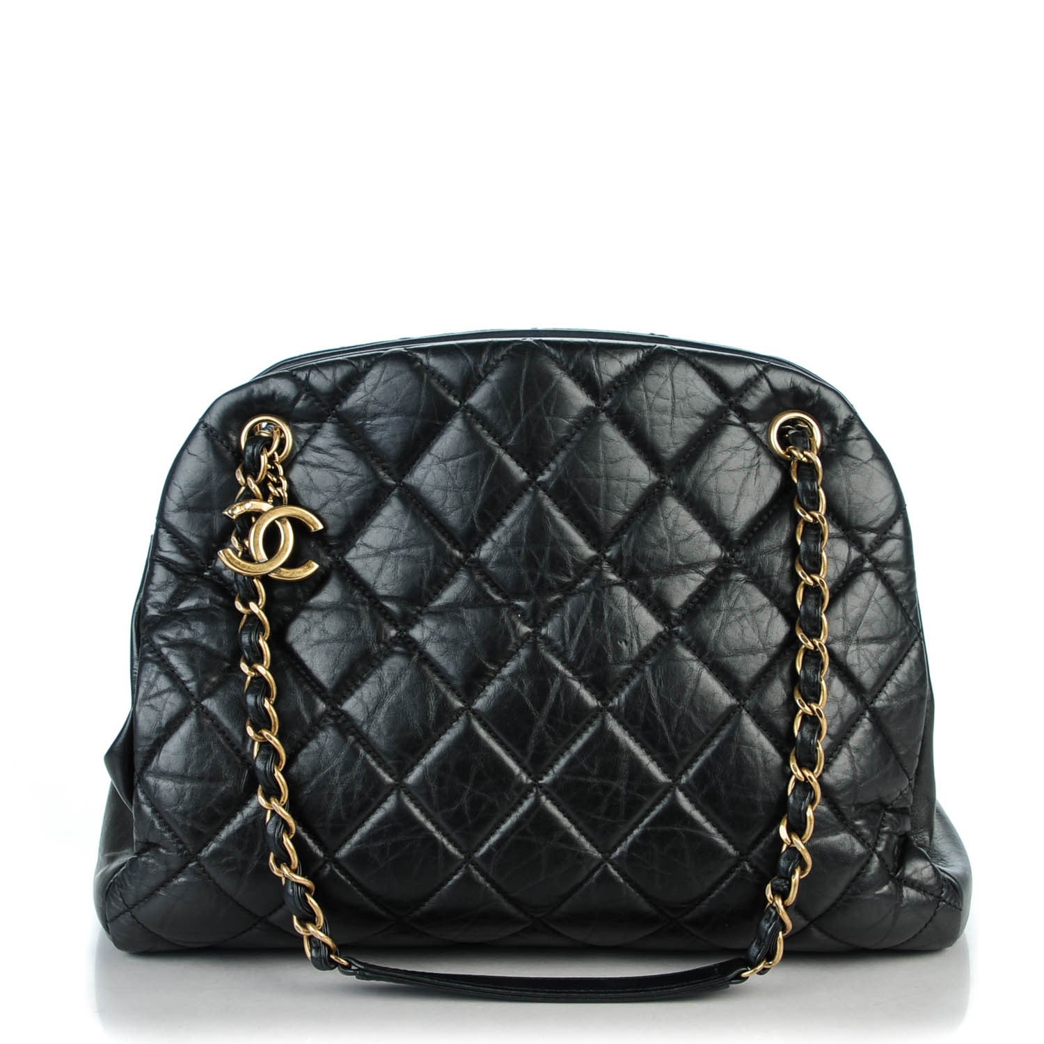 Chanel Aged Calfskin Quilted Large Mademoiselle Bowling Bag Black 1 of 8