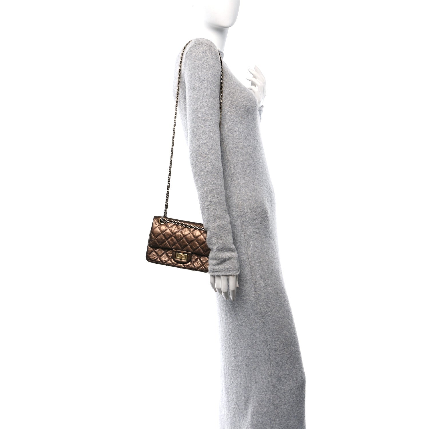 Chanel Metallic Glazed Calfskin 2.55 Reissue 224 Flap Brown 2 of 11