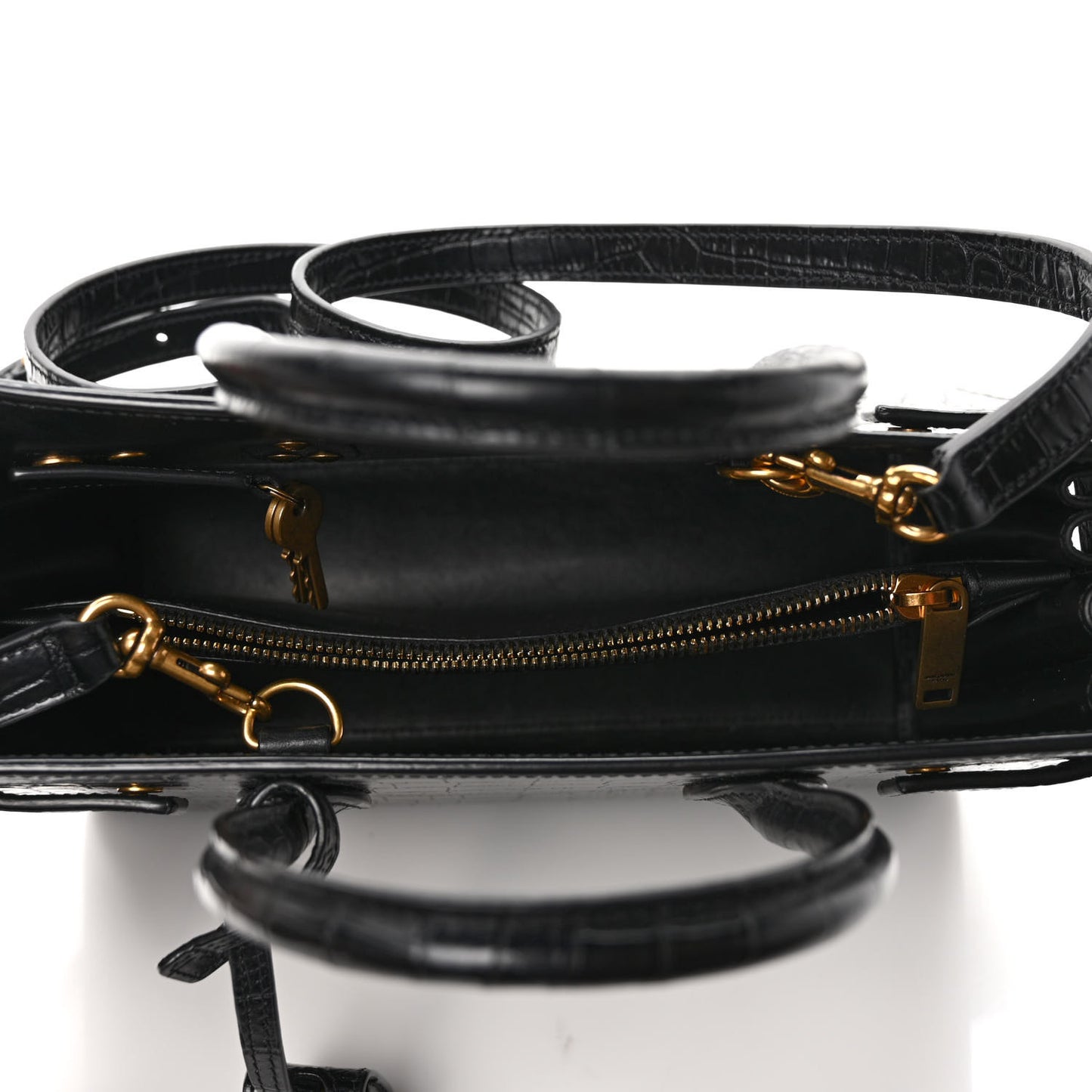 Calfskin Crocodile Embossed Baby Sac De Jour Black
