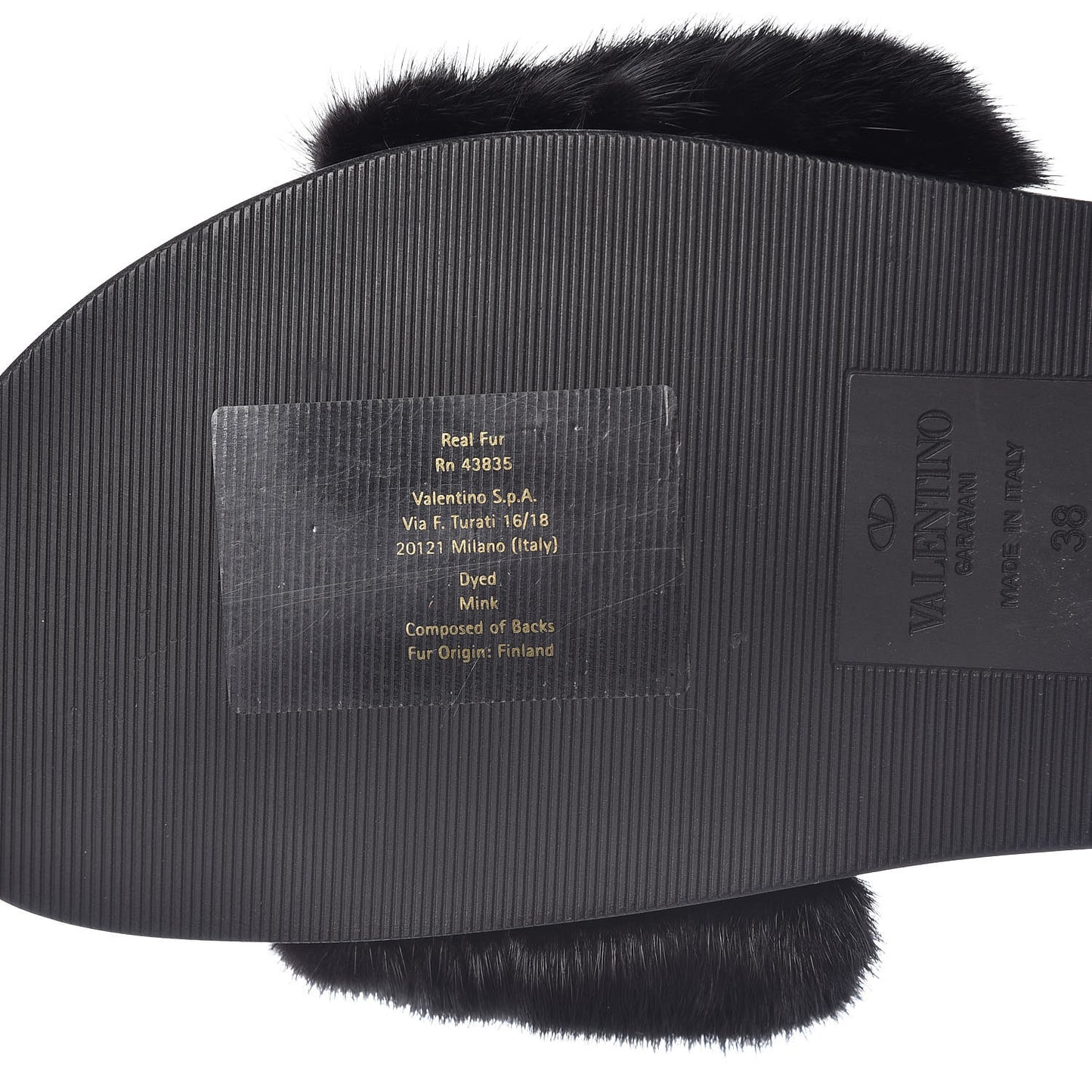 Mink Fur Rockstud Slide Sandals 38 Black