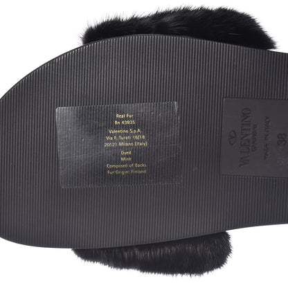 Valentino Garavani Mink Fur Rockstud Slide Sandals 38 Black 8 of 8