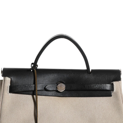 Hermes Vache Calfskin Toile Herbag 30 PM Noir Natural 14 of 14