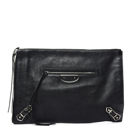 Balenciaga Chevre Silver Metallic Edge Hardware Pouch Black 1 of 7