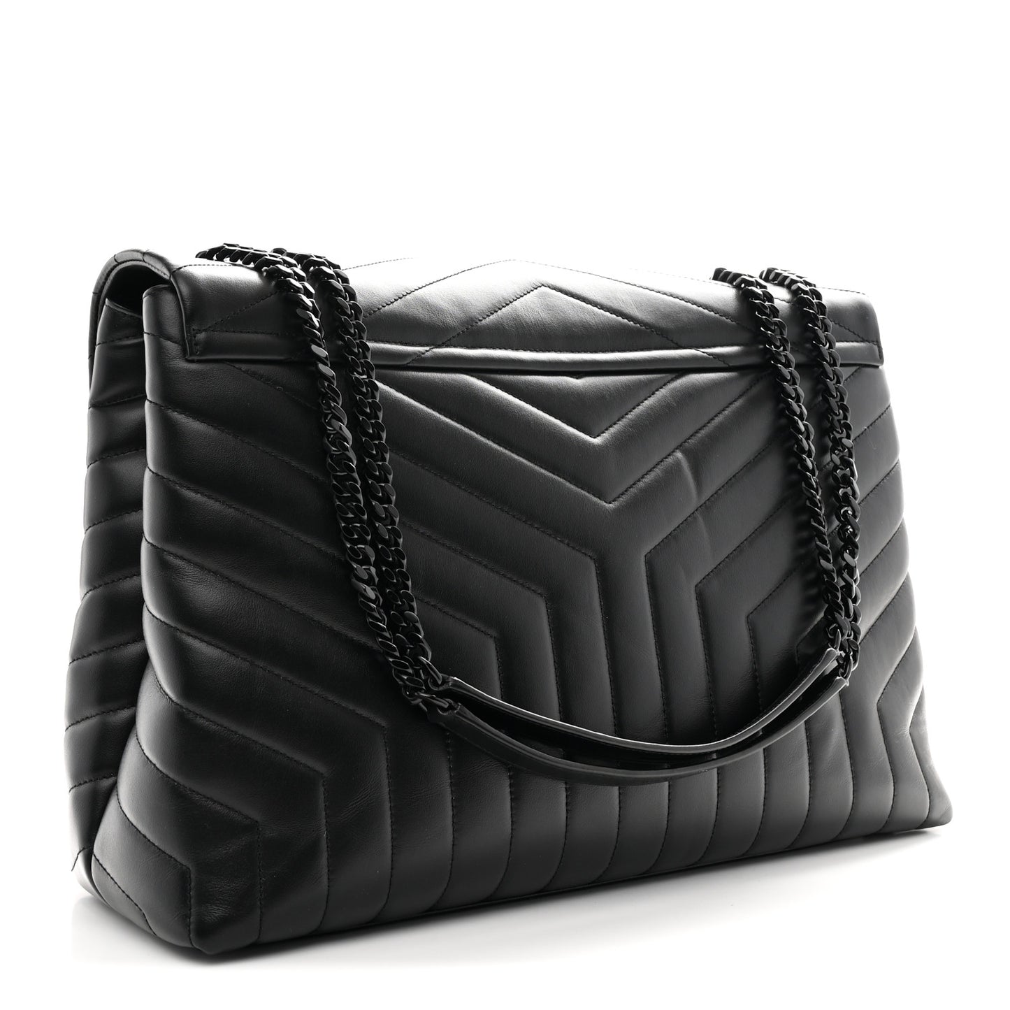 Calfskin Y Quilted Monogram Monochrome Large Loulou Chain Satchel Black