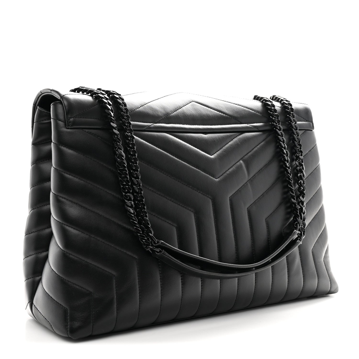 Saint Laurent Calfskin Y Quilted Monogram Monochrome Large Loulou Chain Satchel Black 3 of 11