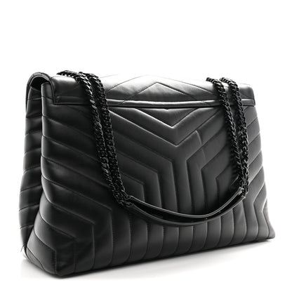 Saint Laurent Calfskin Y Quilted Monogram Monochrome Large Loulou Chain Satchel Black 3 of 11