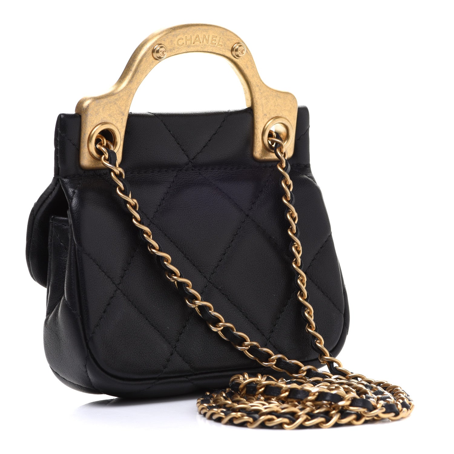 Chanel Calfskin Quilted Lady Handle Flap Card Holder With Chain Black 3 of 13