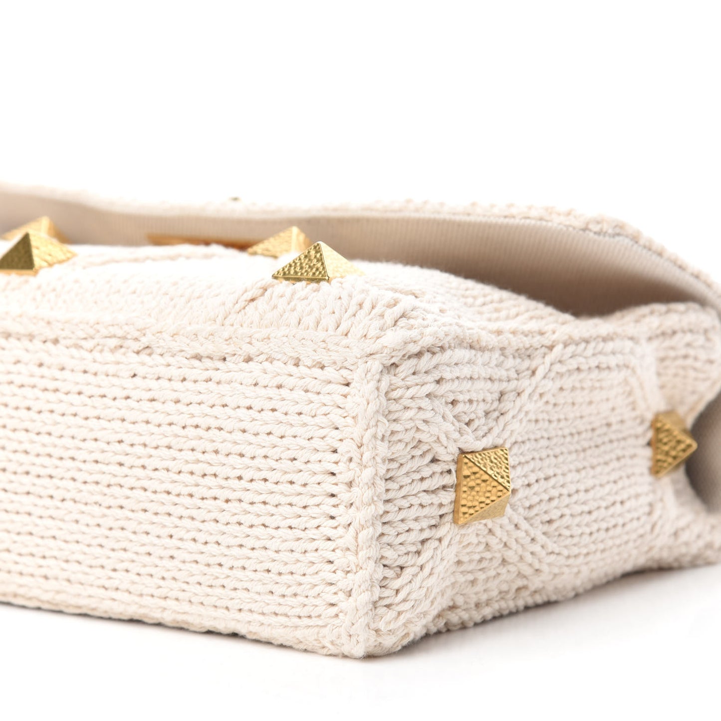 Knit Large Roman Stud Shoulder Bag Ecru