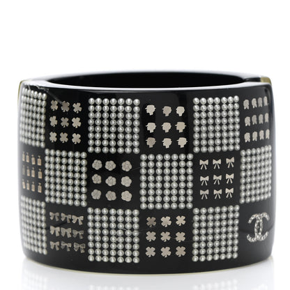 Chanel Resin Pearl Crystal CC Cuff Black 3 of 5