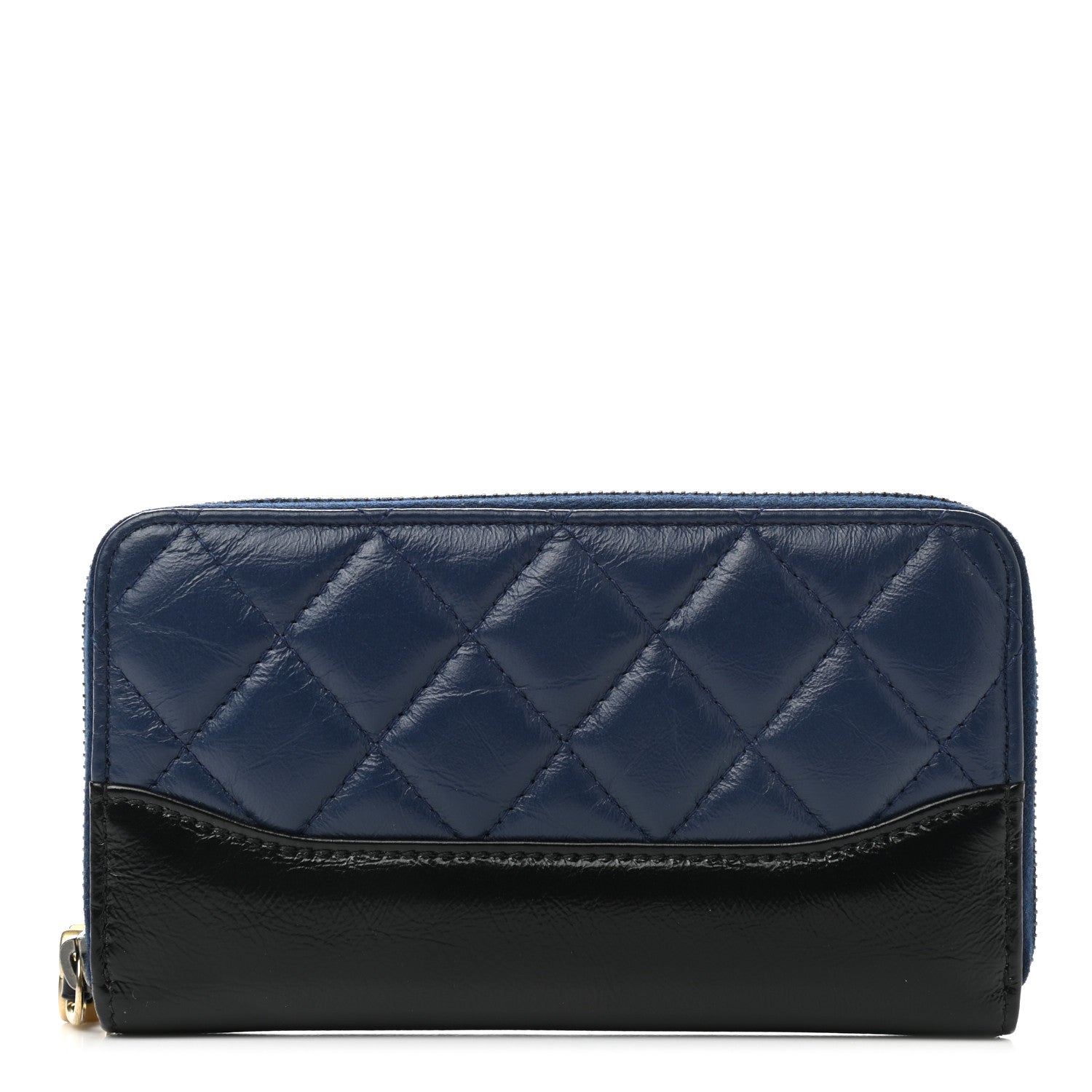 Chanel Aged Calfskin Quilted Small Gabrielle Zip Around Wallet Blue Black 1 of 8