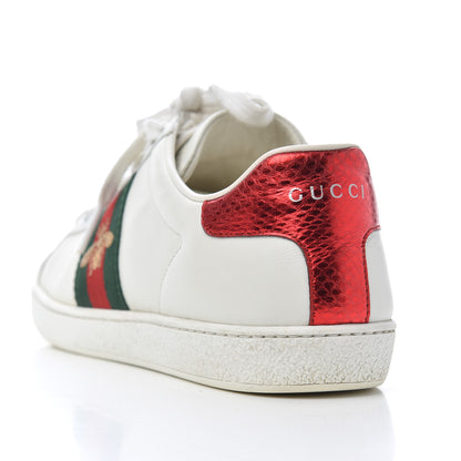 Gucci Calfskin Web Bee Embroidered Womens Ace Sneakers 38 White Green 15 of 25