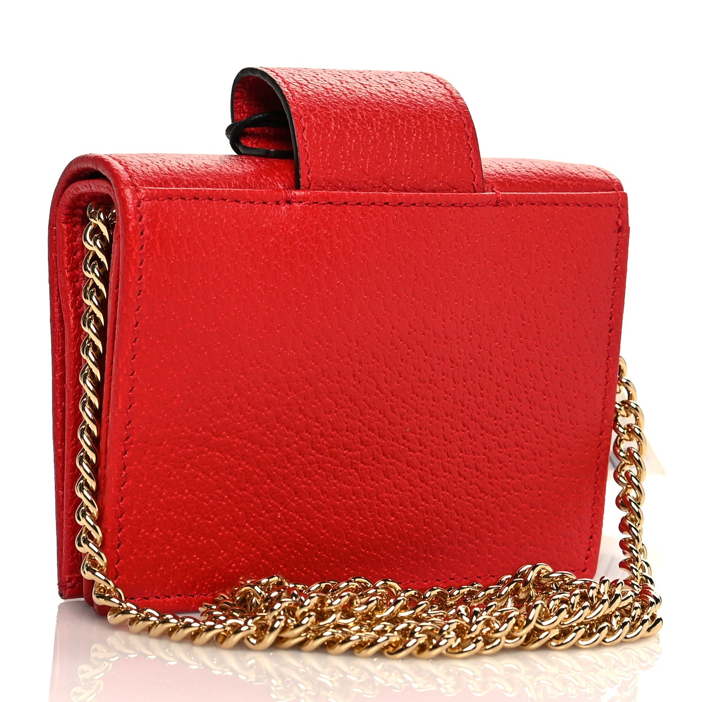 Textured Calfskin Enamel GG Hardcase Lipstick Holder Chain Wallet Lobster Red