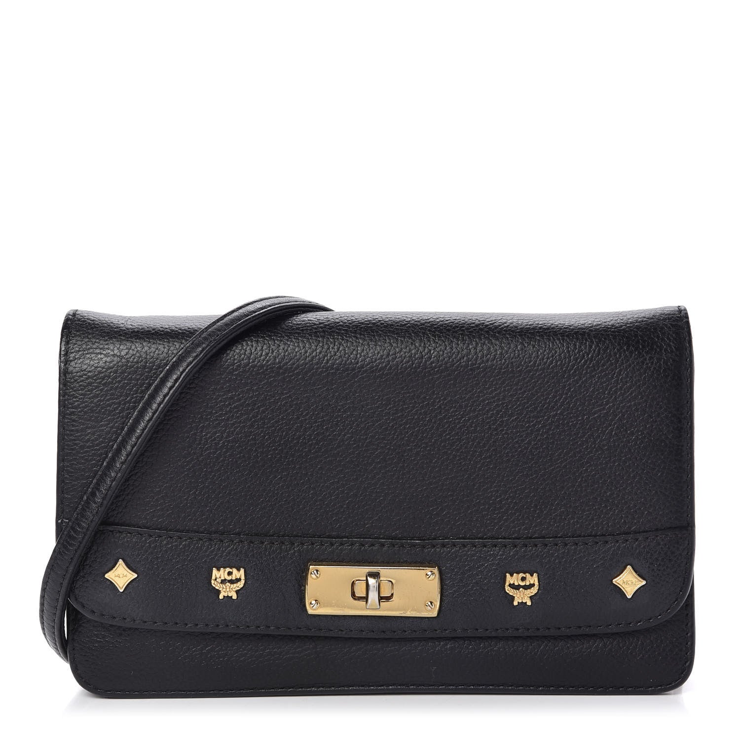 MCM Calfskin Studded Shoulder Bag Black 1 of 10