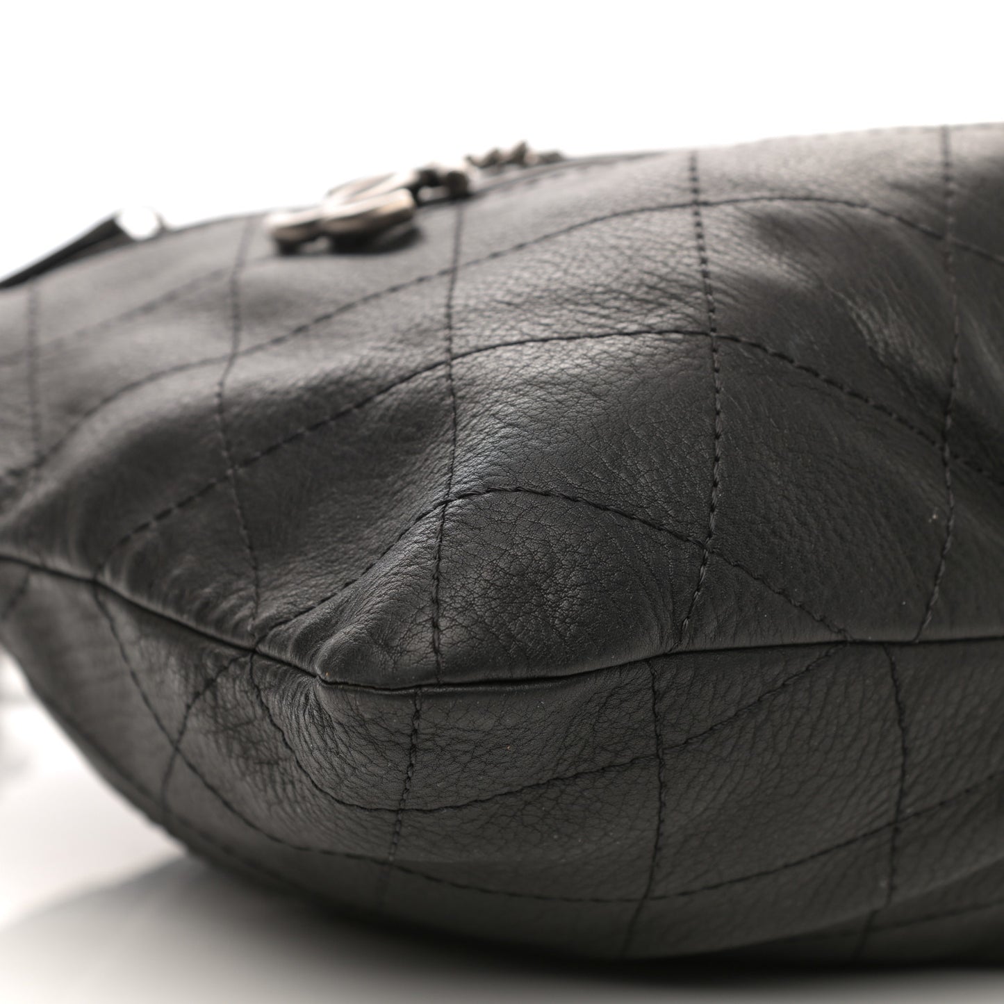 Calfskin Stitched Double Zip Hobo Black