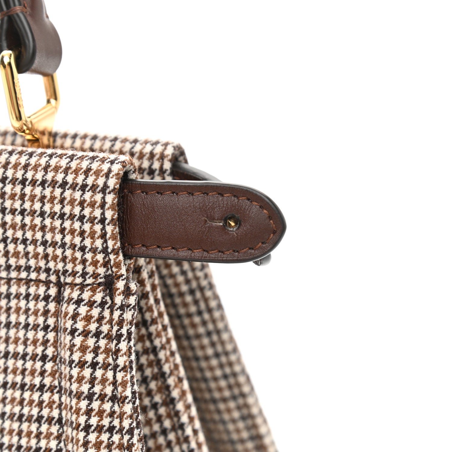 Fendi Wool Fabric Jacquard Cuoio Small Houndstooth FF 1974 Petite Peekaboo I SEE U Satchel Beige Tobacco Moro 9 of 10