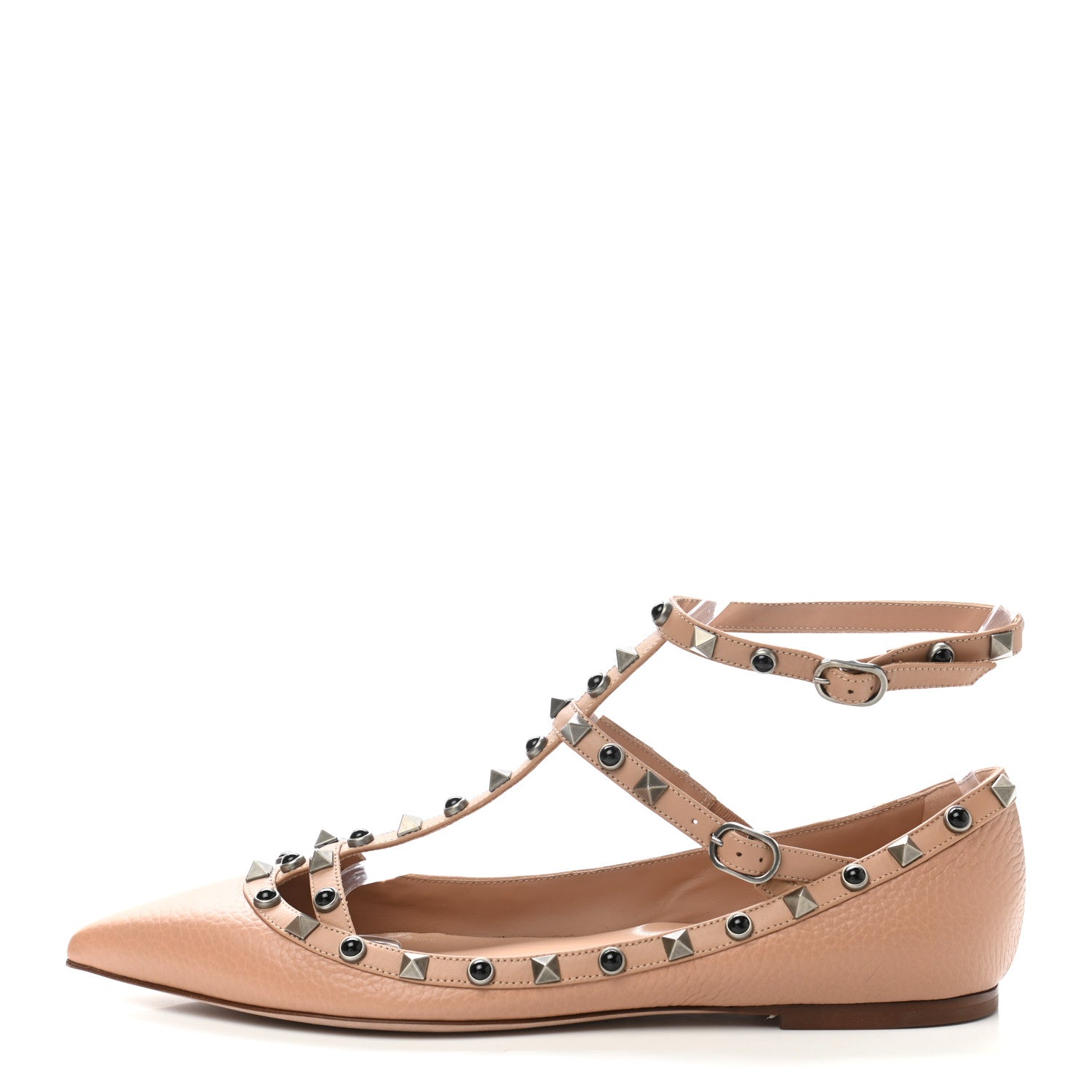 Valentino Garavani Pebbled Calfskin Onyx Rockstud Rolling Cage Ballerina Flats 41 Soft Noisette 1 of 9
