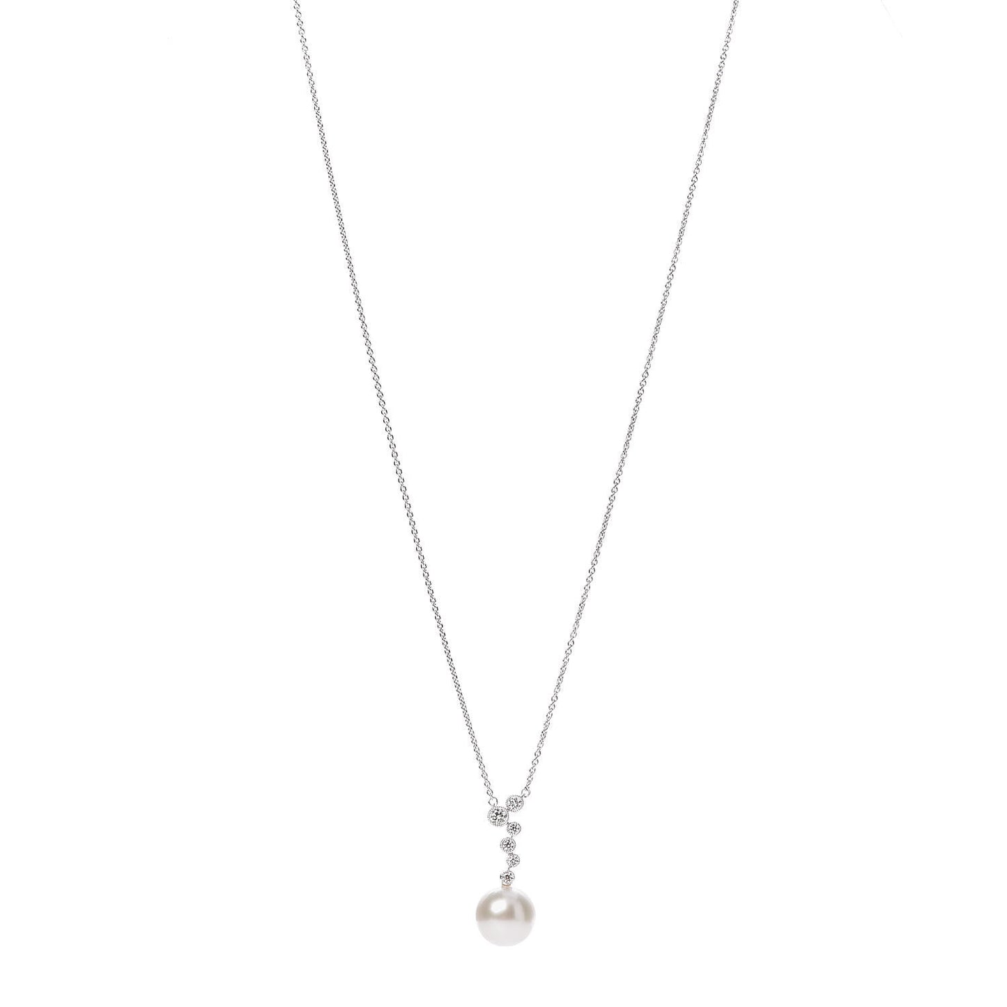 18K White Gold Diamond Akoya Pearl 11mm Pendant Necklace