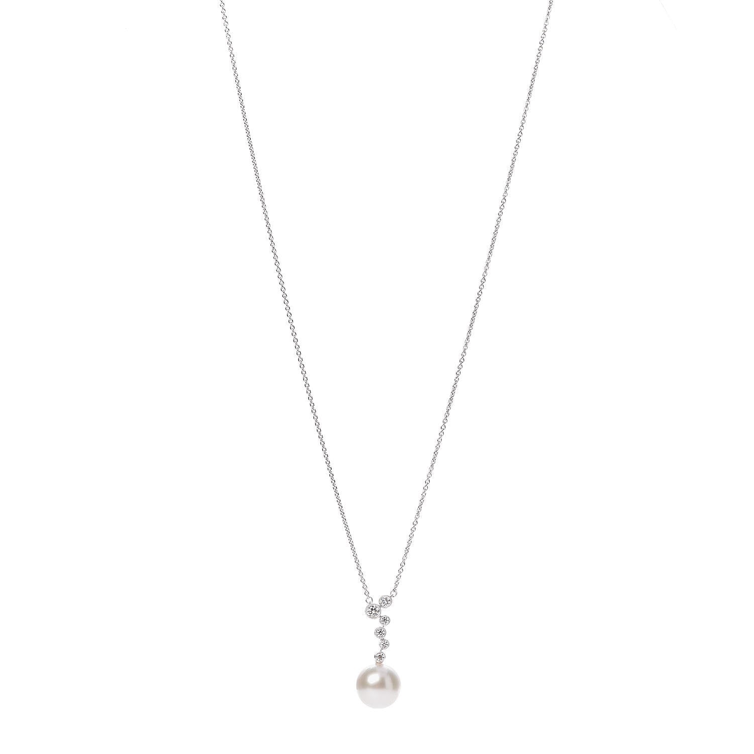 Mikimoto 18K White Gold Diamond Akoya Pearl 11mm Pendant Necklace 1 of 6