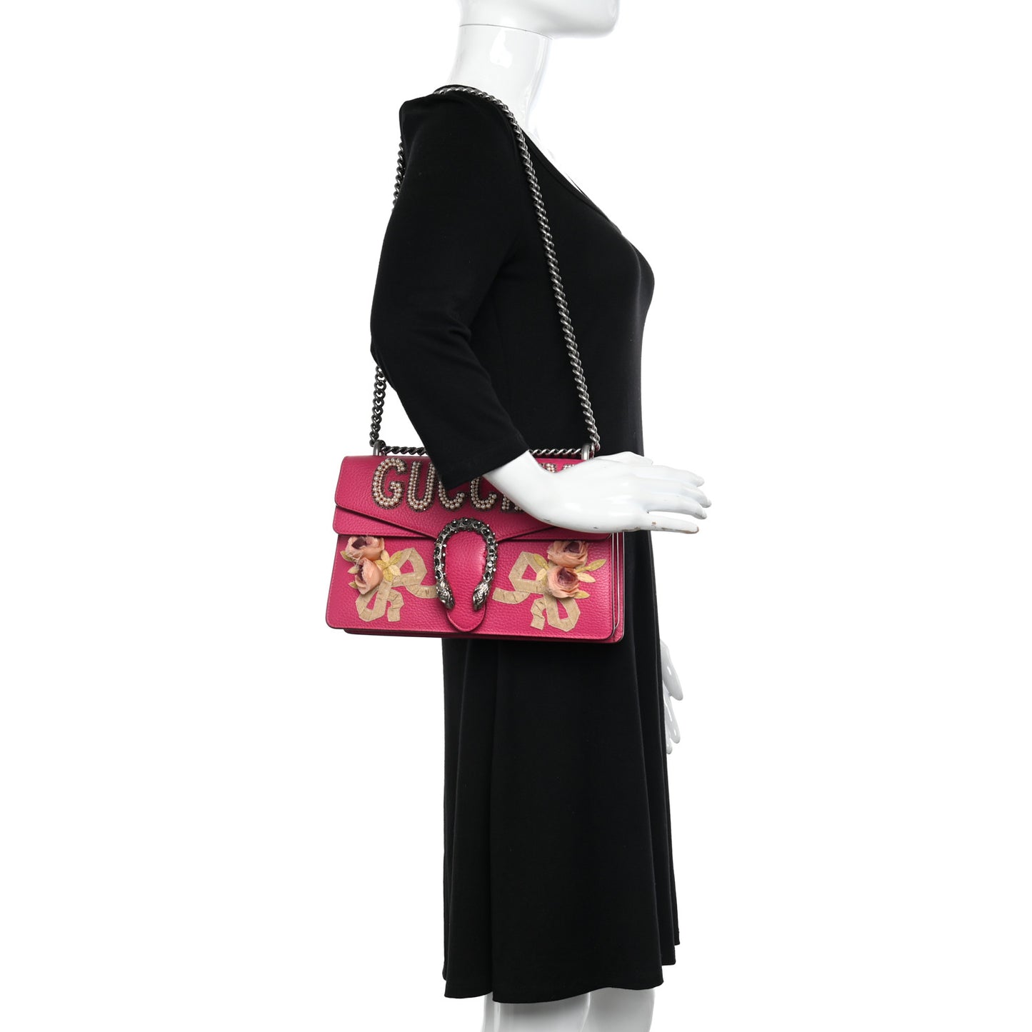 Pebbled Calfskin Embellished Guccify Small Dionysus Shoulder Bag Rosa