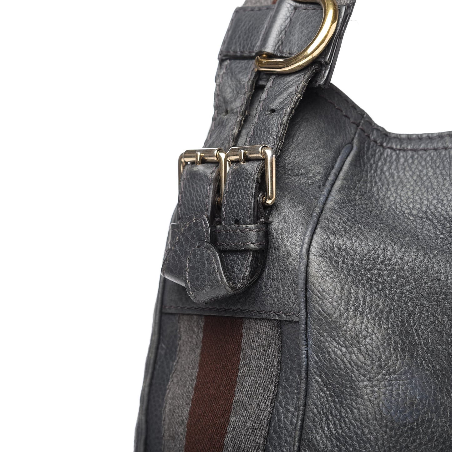 Pebbled Calfskin Medium Heritage Shoulder Bag Charcoal Grey