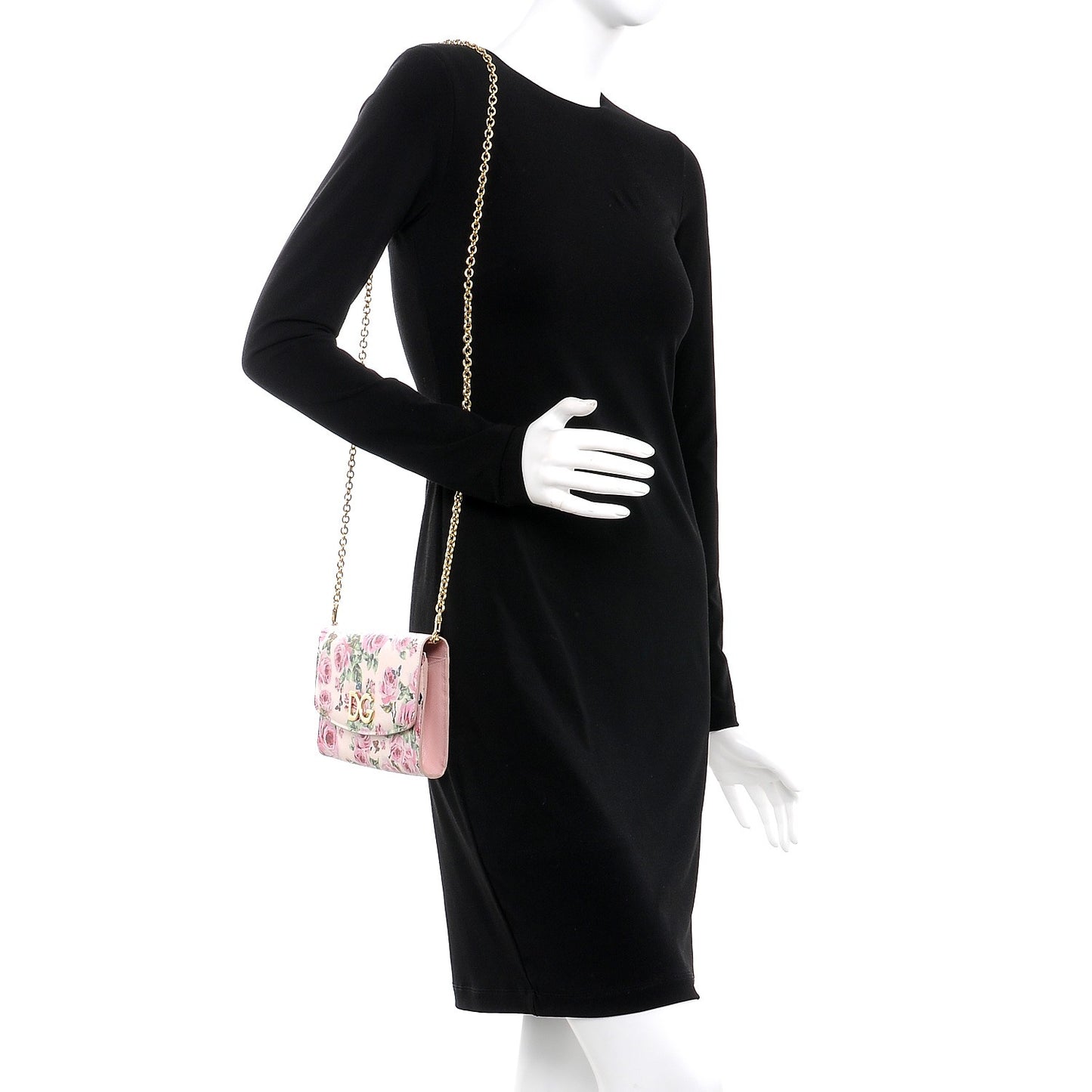 Dauphine Rose Print Wallet On Chain Pink