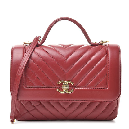 Chanel Calfskin Chevron Quilted Top Handle Flap Red 1 of 10