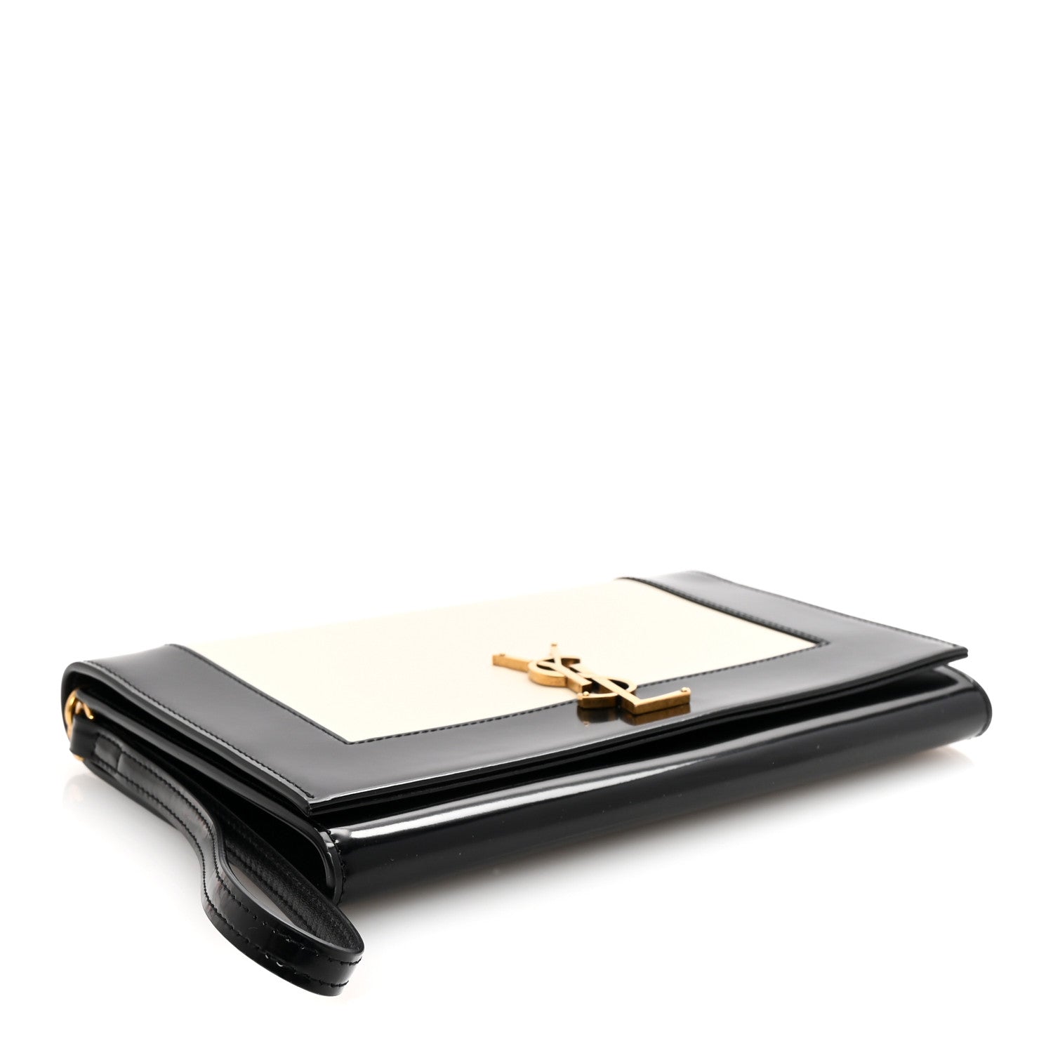 Saint Laurent Lambskin Patent Monogram Cassandre Clasp Flap Pouch Off White Black 4 of 7