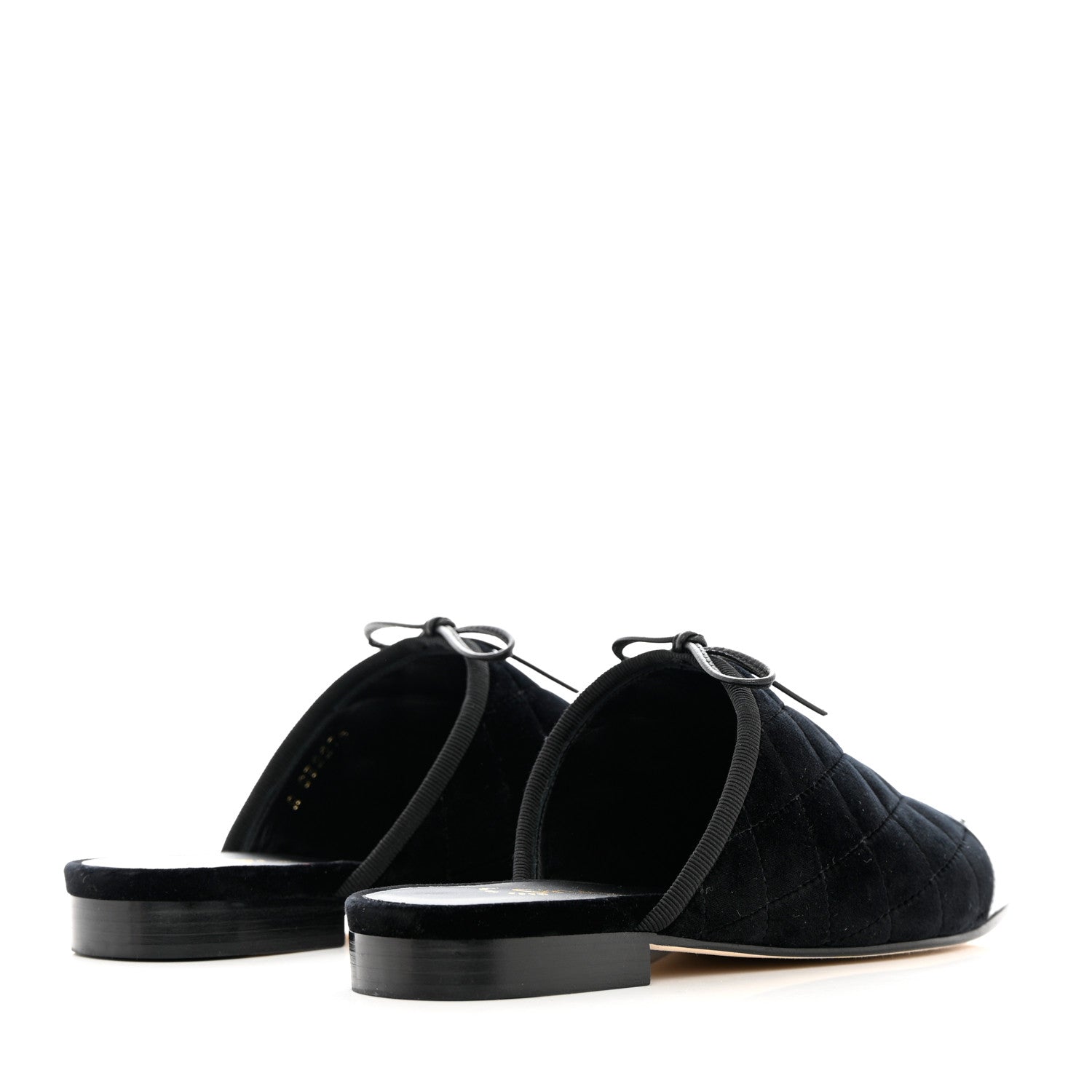 Chanel Velvet Patent Quilted Cap Toe Womens CC Mules 36.5 Black 4 of 11