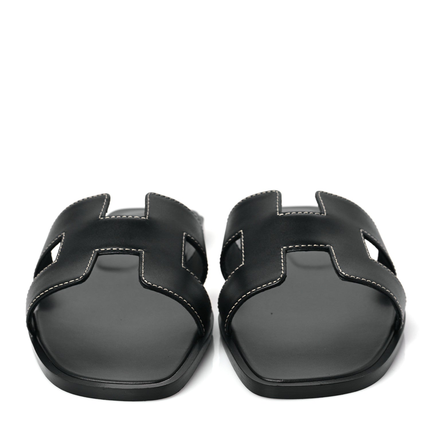 Hermes Box Calfskin Oran Sandals 37 Black 2 of 7