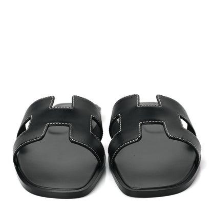 Hermes Box Calfskin Oran Sandals 37 Black 2 of 7