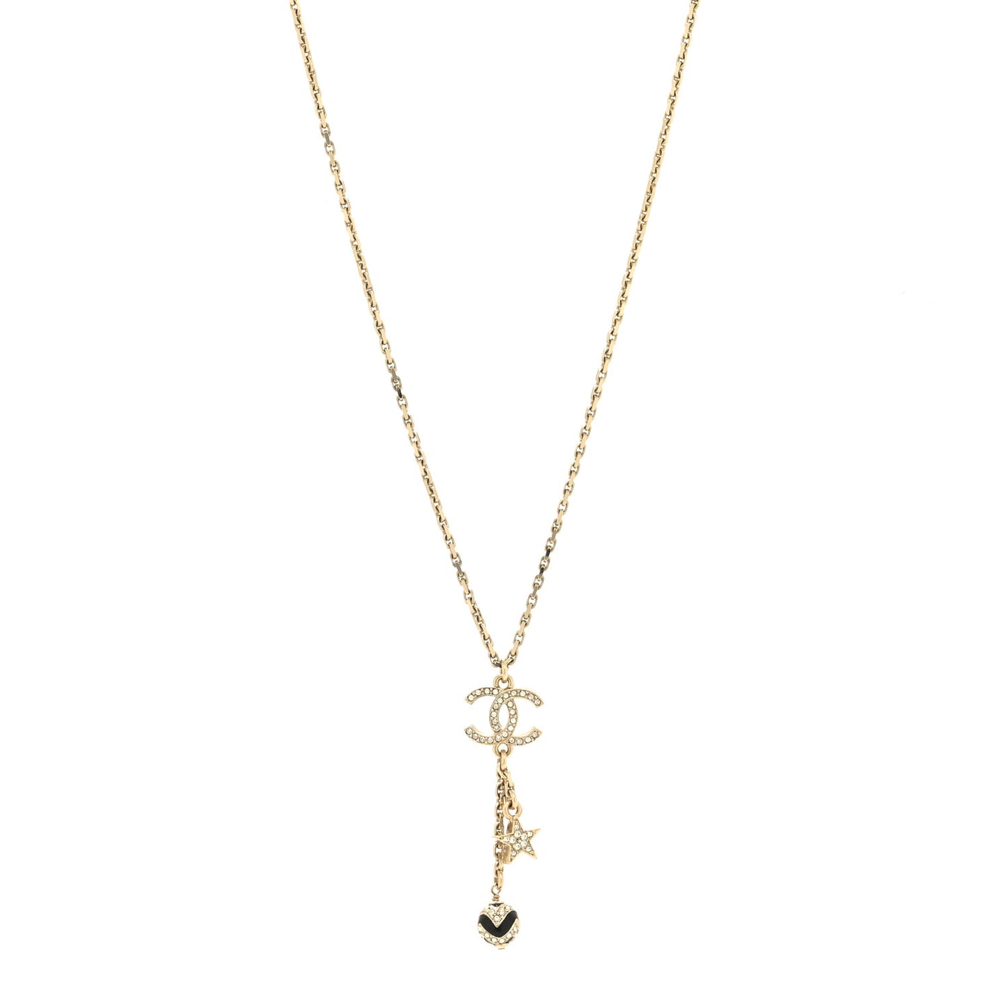 Crystal Star CC Drop Pendant Necklace Black Gold