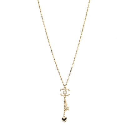 Chanel Crystal Star CC Drop Pendant Necklace Black Gold 1 of 5